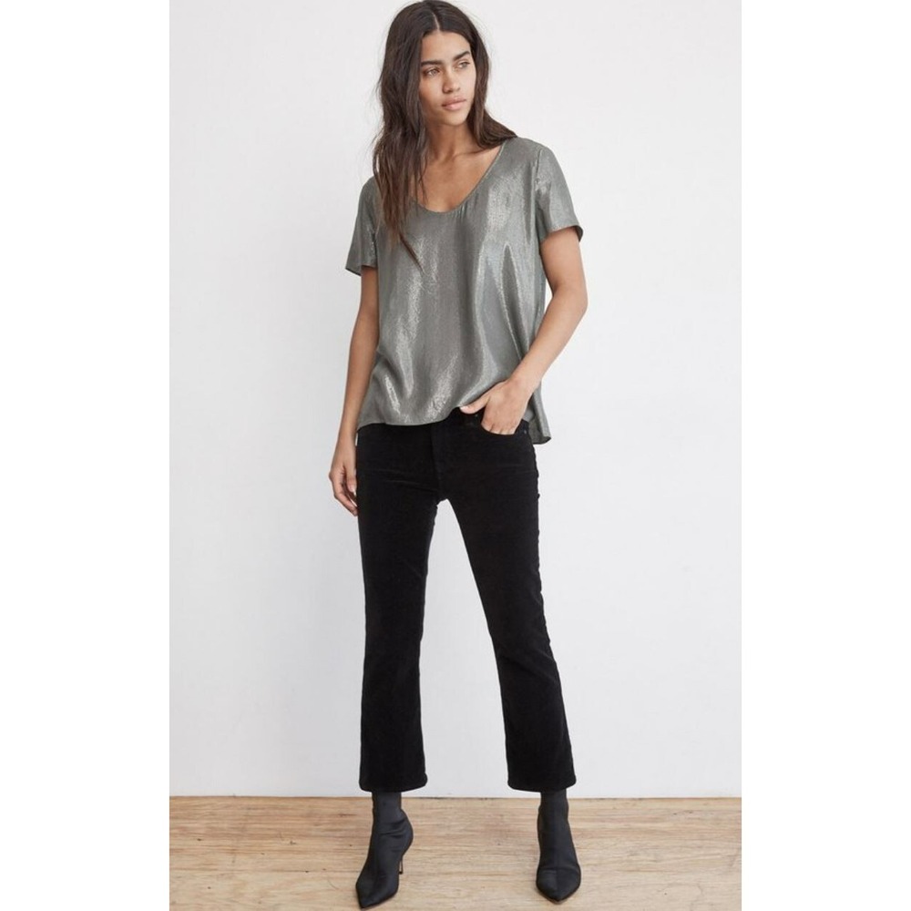 Velvet By Graham & Spencer Agatha Metallic Blouse Silver XS AGATHA03 USA